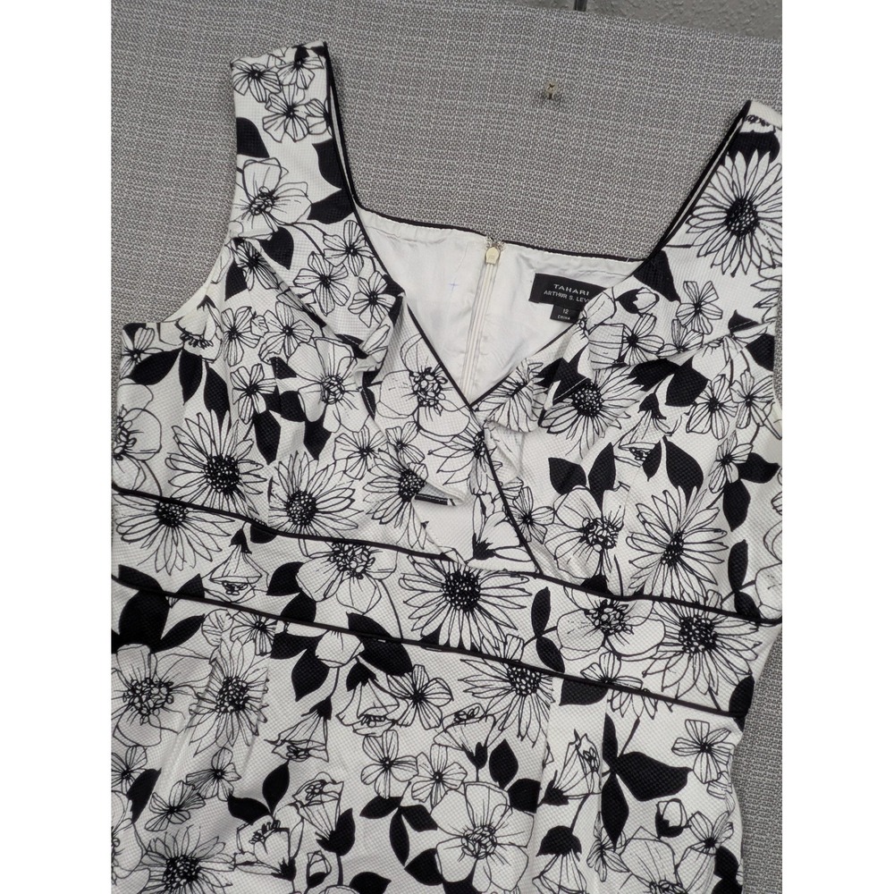 Tahari Arthur S. Levine Dress Womens 12 White Floral V Neck Sleeveless Sheath